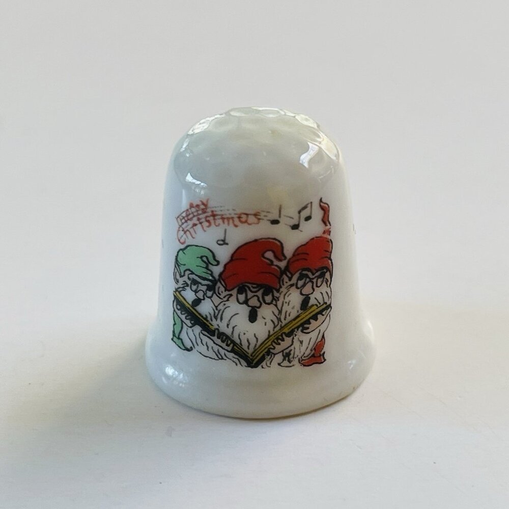 Vintage Porcelain Collectible Christmas Thimble Singing Santa Decor
